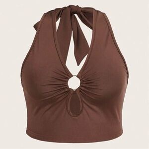 SHEIN ICON Plus O-ring Linked Cut Out Front Halter Top